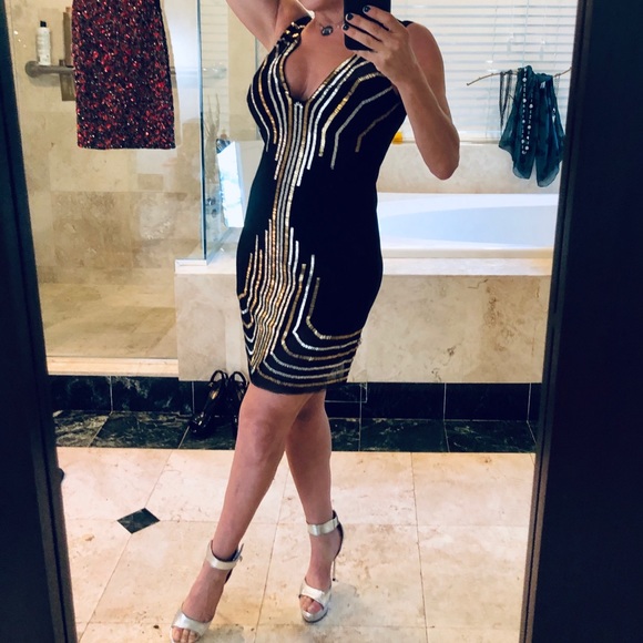 Basix Black Label Black Embellished Mini Dress NWT - Picture 1 of 8